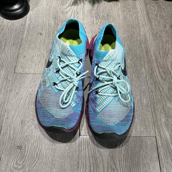 Nike Free 3.0 Flyknit Running Shoes Women 7.5 Blue Purple Black Slip On - Picture 2 of 10